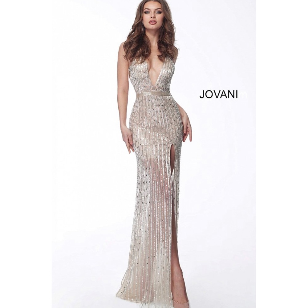 JOVANI 62998 Beaded Plunging Neckline Evening Gown